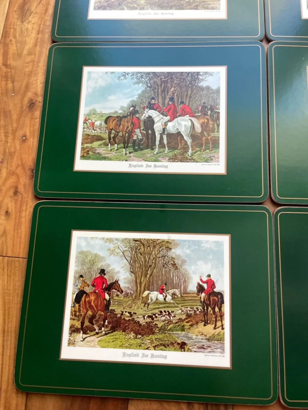 Vintage pimpernel cork placements English fox hunt set of 6